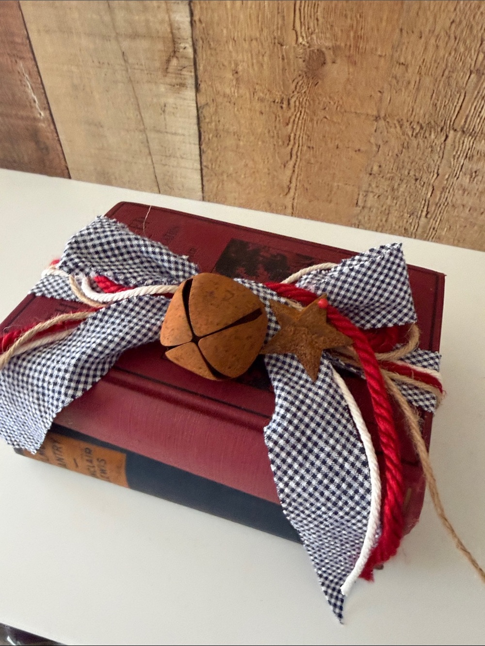 Decorative Americana Vintage Book Stack of Red and Blue